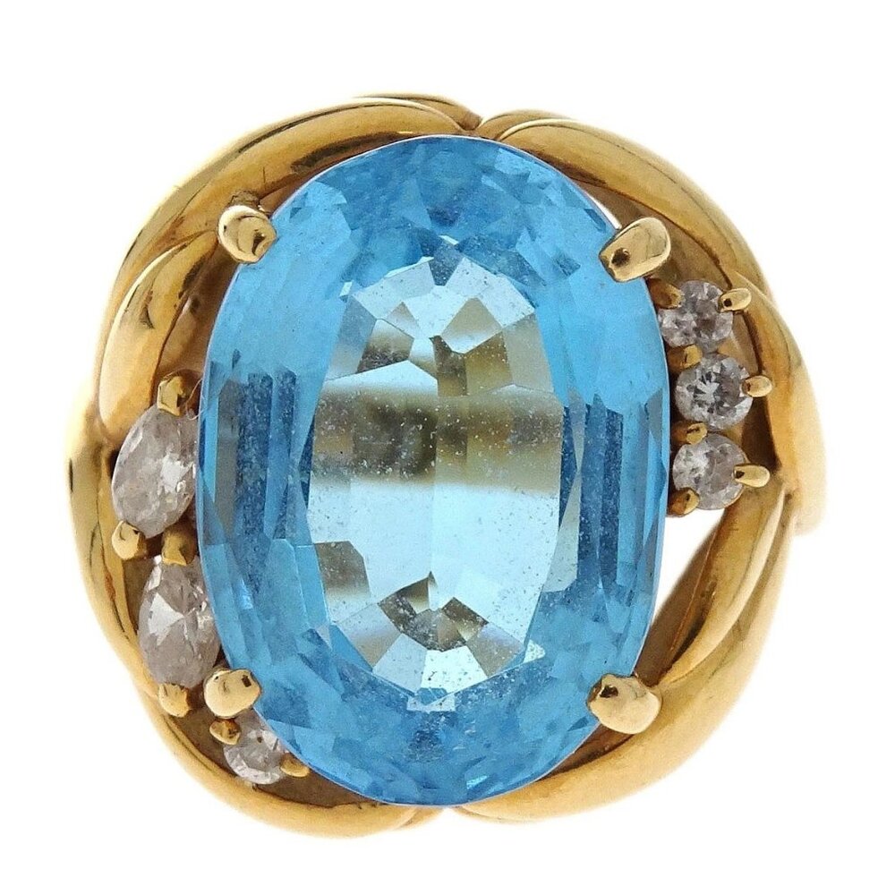 Ring 18K Blue Topaz Diamond Gold #48 Jewelry 135363